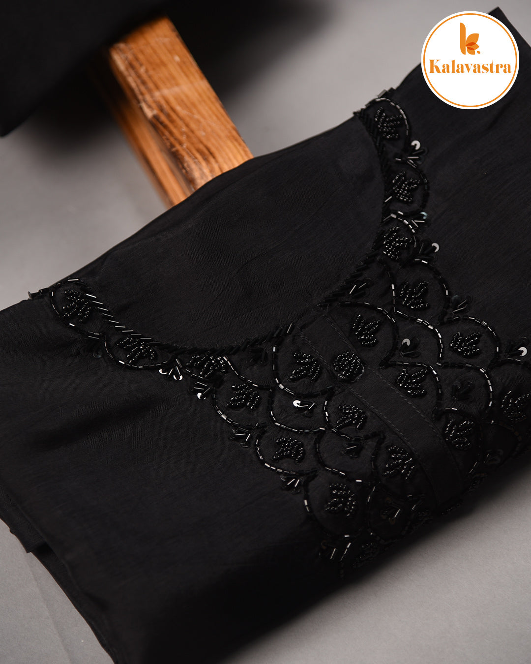 Black- Silk Blend - Embroidered - Unstitched Suit Fabric With Organza Blend Printed Dupatta